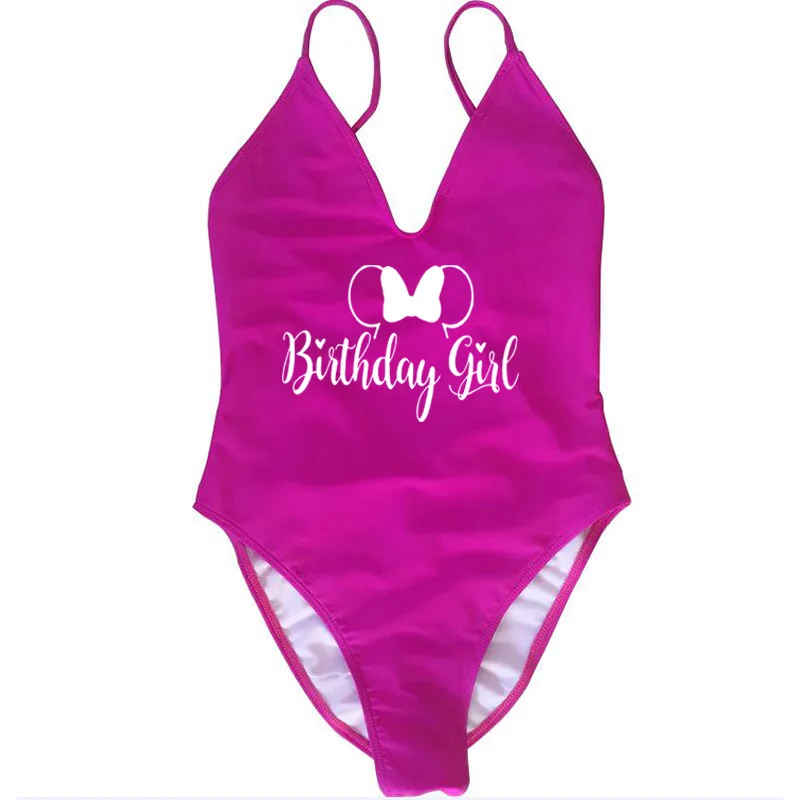 Birthday party black white Letter Print One Piece Swimwear Women Bathing Suit Sexy Wedding Party Backless Beachwear Bikini | Спорт и