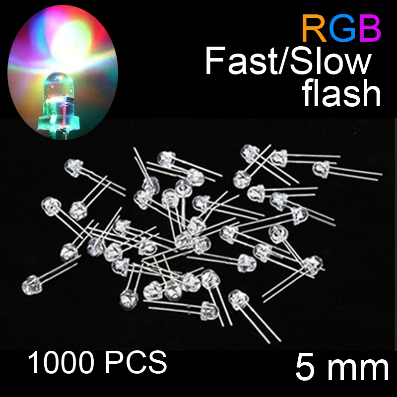 1000pcs Emitting LED Diodes Brightness Individual LEDS Bead DIY High Quality Transparent Cover 5mm Wide Angle Lamp RGB flashing |