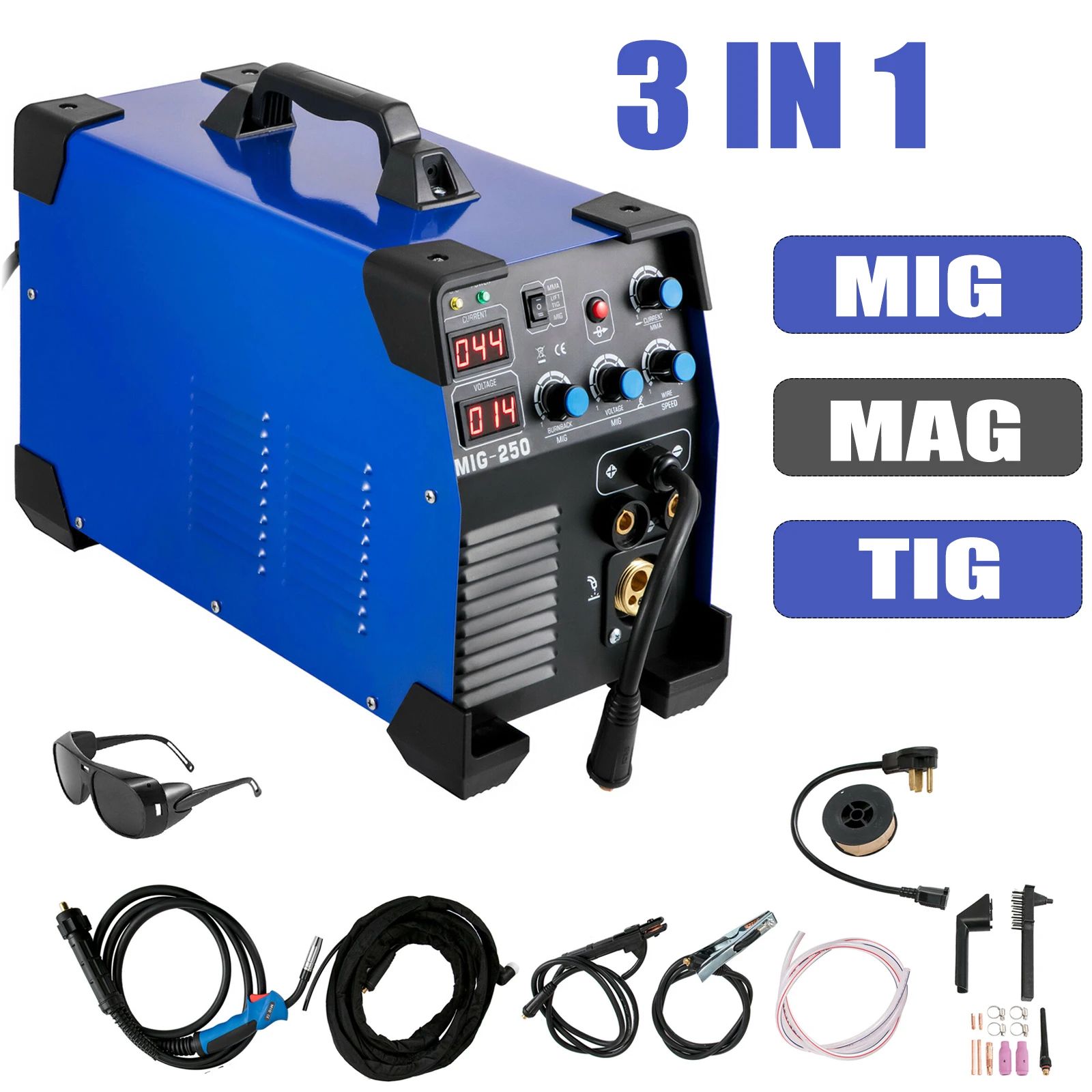 Дуговой сварочный аппарат VEVOR MIG 250 А дуговой 3 в 1 110 В 220 TIG инвертор постоянного