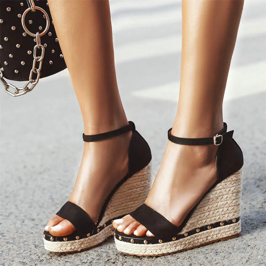 Oxfords Shoes Women Faux Suede Wedges High Heel Gladiator Sandals Female Open Toe Ankle Strap Platform Party Pumps Casual | Обувь