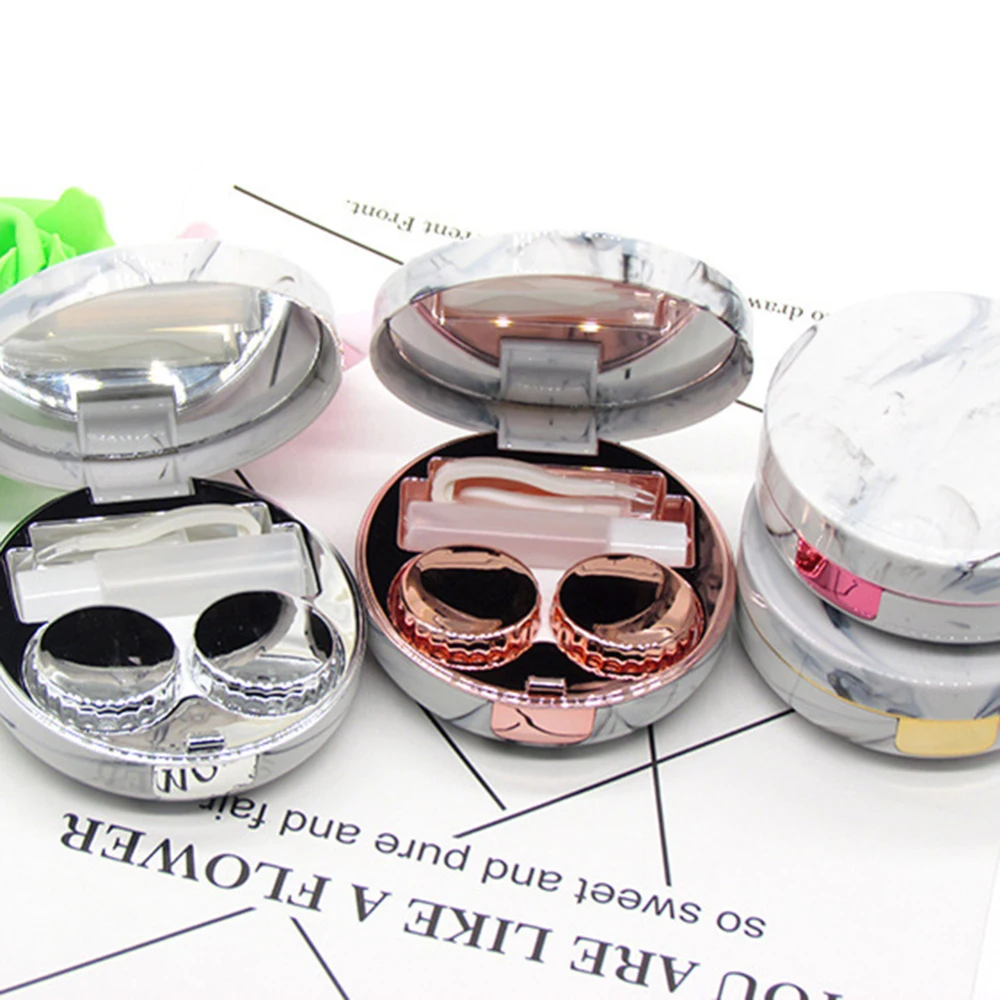 1Pcs Unisex Marble Stripe Lens Container Round Mirror Cover Mini Plastic Colorful Reflective Travel Holder Storage | Красота и