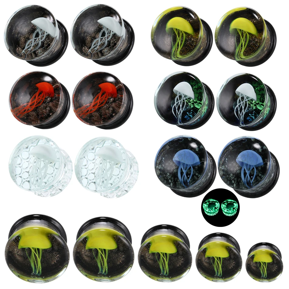 2pcs/lot Jellyfish Glass Ear Plug Gauge Earlets Expander Stretcher Double Flared Tunnel Piercing Gift Jewelry For Women 8mm-16mm | Украшения