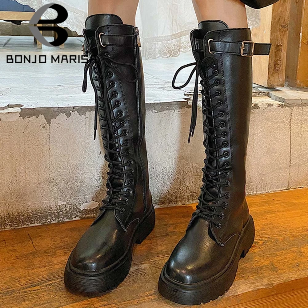 Ботинки BONJOMARISA женские до середины икры Брендовые однотонные на платформе со