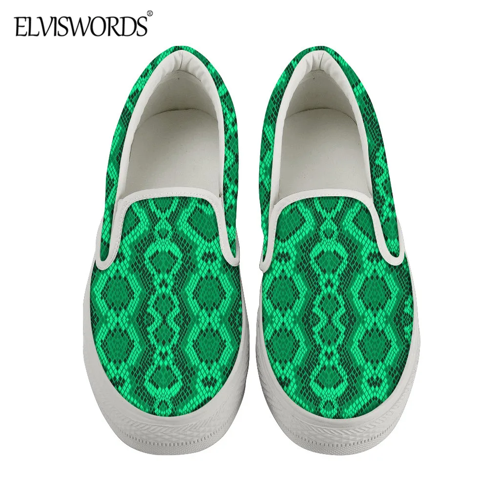 ElVISWORDS зеленые женские лоферы с узором змеиной кожи 2020 модные новые дизайнерские