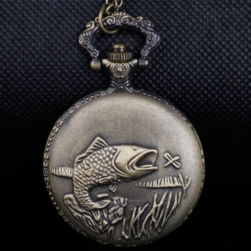 Карманные часы Montres с рисунком рыбы большой белый циферблат арабскими цифрами