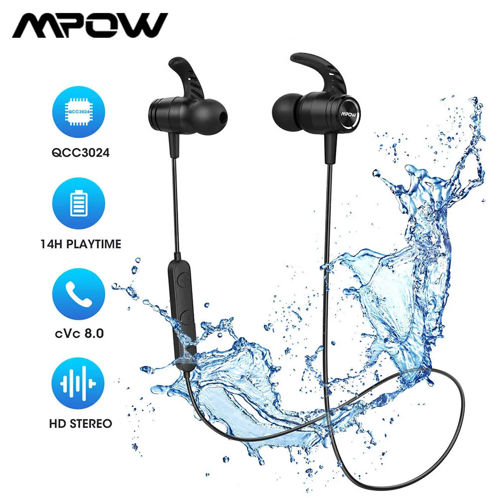 Mpow S10 Pro Bluetooth Sports Earphones IPX7 Waterproof Wireless Earbuds with CVC8.0 Noise Cancelling Microphone &amp 14H Playtime |