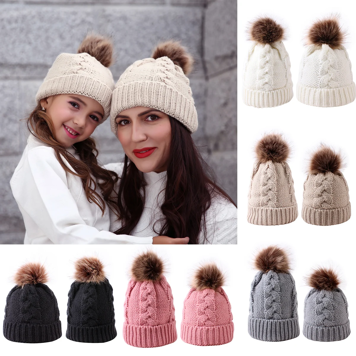 2 шт. милые родитель-Детские шапочки милая детская зимняя шапка с помпоном