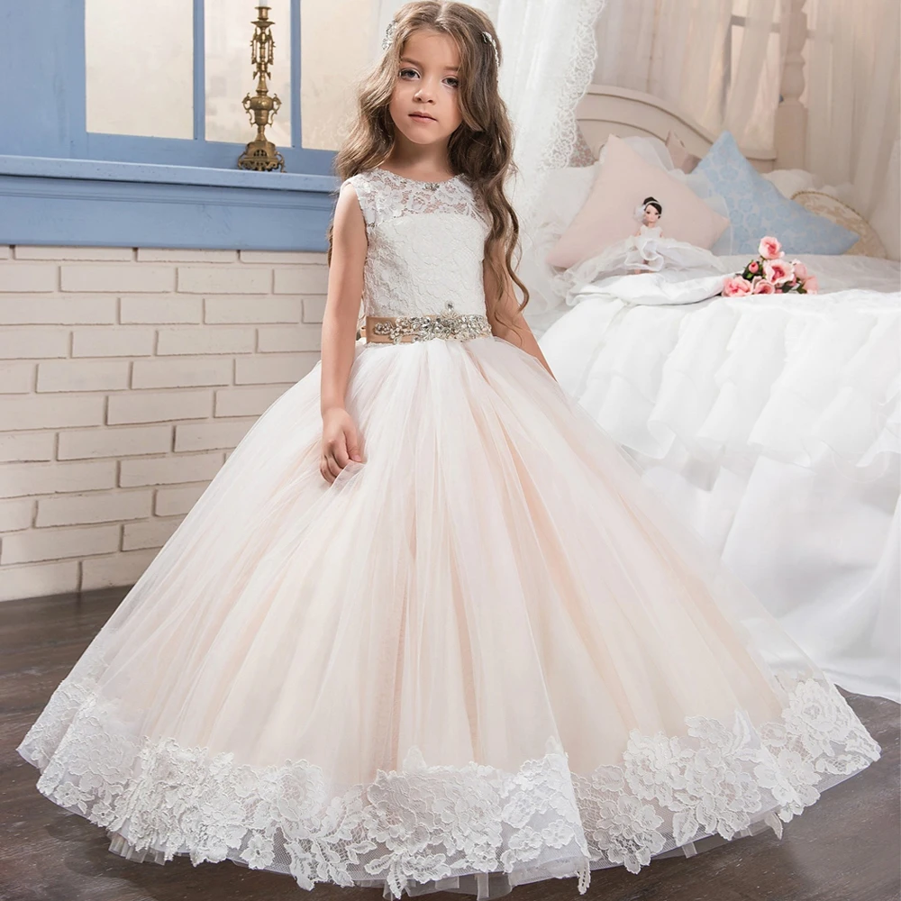 2019 Pageant Dresses for Little Girls Ball Gown O-neck Sleeveless Back Button Crystal Belt First Flower Girl Vestidos |