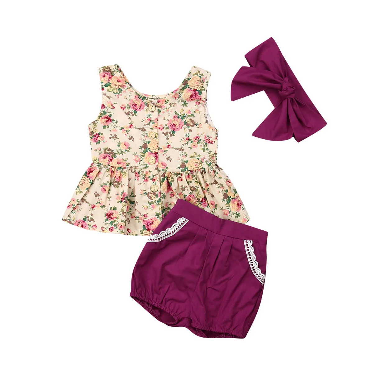Комплект летней одежды из 3 предметов для маленьких девочек платье с цветочным