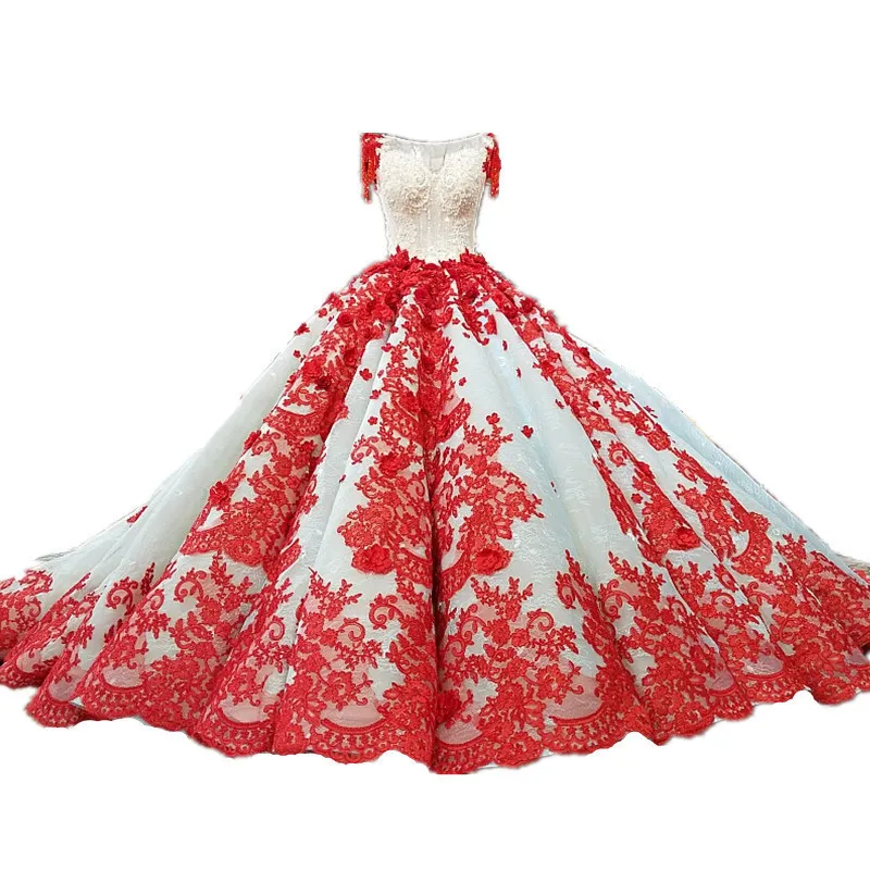 2018 Bride Wedding Princess Dream Luxury Dress Red Lace Bridal Gown Vestido De Noiva Barato Muslim | Свадьбы и торжества
