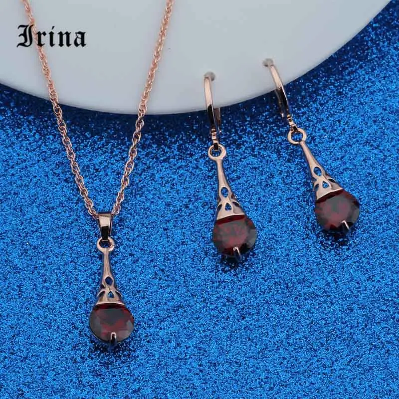 Женские серьги с цирконием Irina 6 цветов розовое золото комплект ювелирных изделий