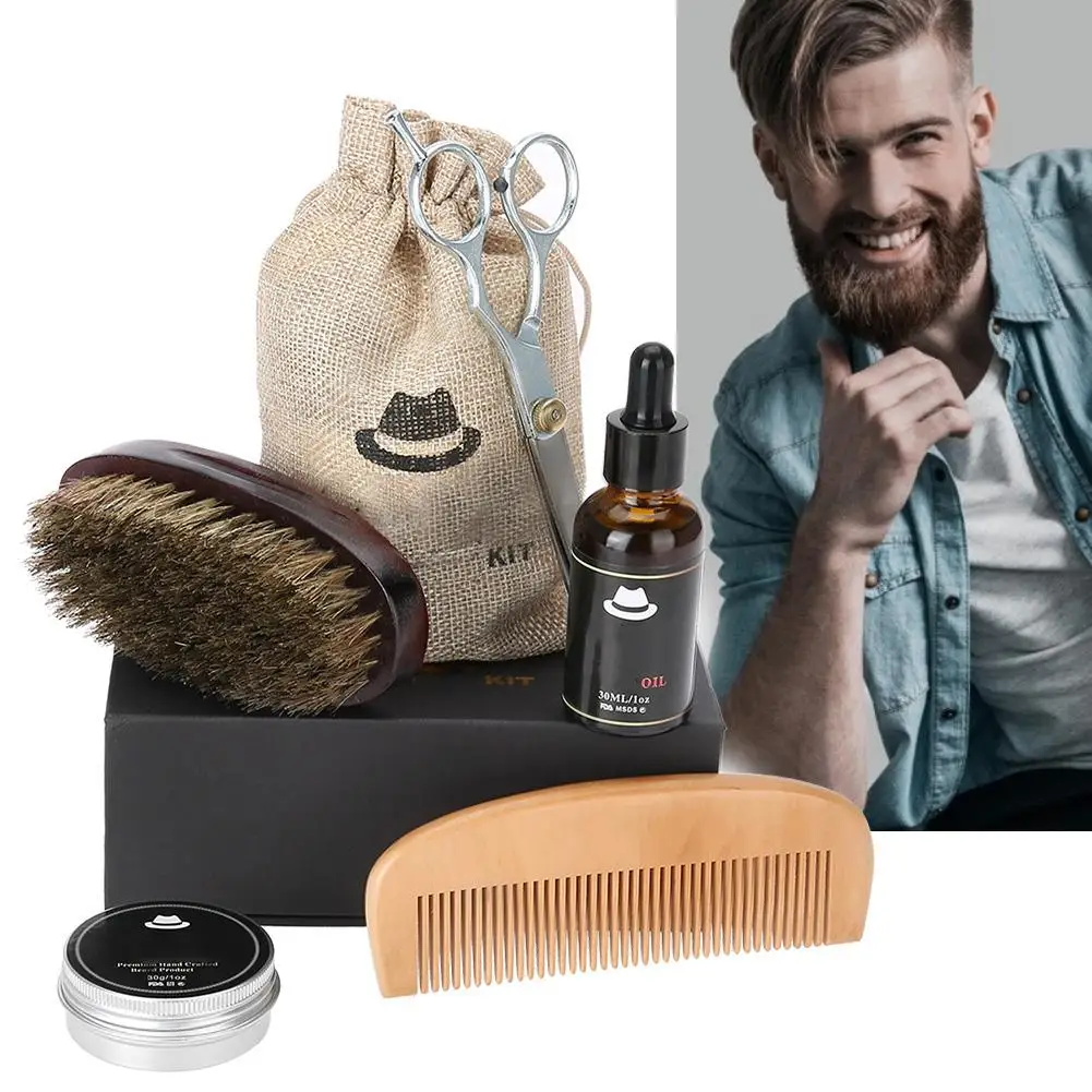 5 шт. средства ухода за бородой набор бальзам для усов + масло бороды гребень