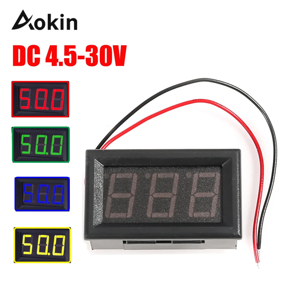 Digital Voltmeter DC 4.5V to 30V Voltage Panel Meter Red/Blue/Green For 6V 12V Electromobile Motorcycle Car | Электронные