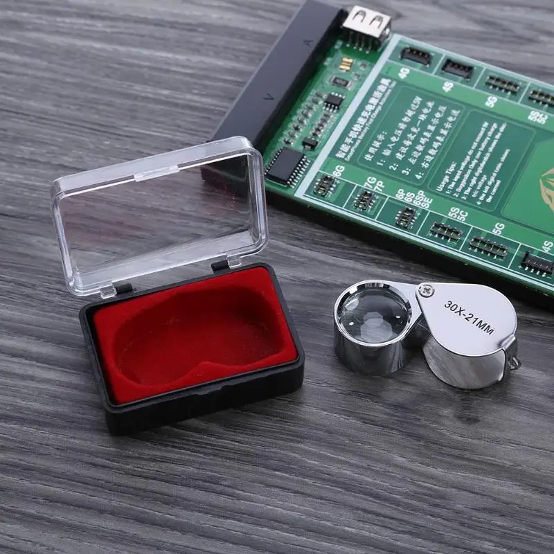 Увеличительное стекло в 30 раз 30x21 мм металлический складной определяющий