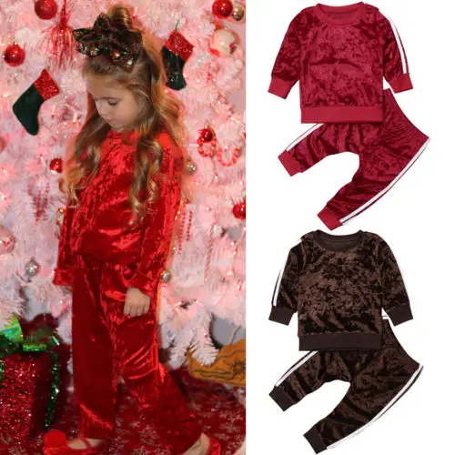 От 1 до 6 лет бархатные комплекты из 2 предметов для маленьких девочек однотонный