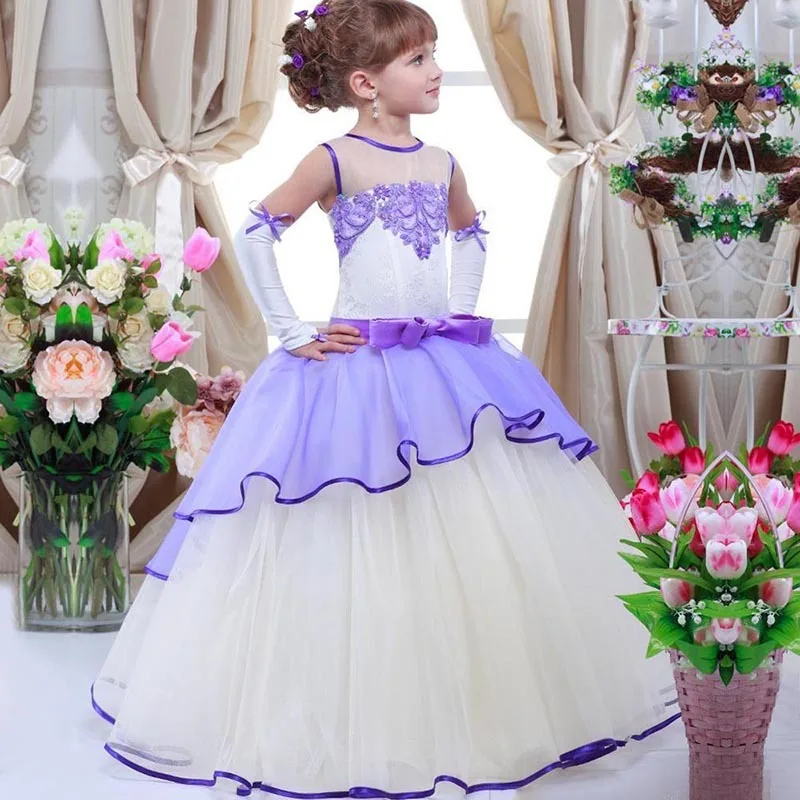 Дешевые Платья с цветочным узором для девочек кружевное бальное платье длинные