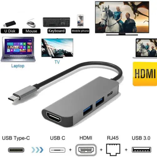 4 в 1 Type C Hub to HDMI 4K с 2 usb-портами USB-C адаптер для MacBook samsung Multiport Adapter | Электроника