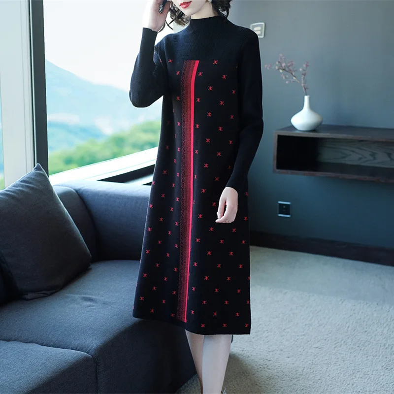 Осень и зима новый шаблон костюм-платье вязаное платье длинное выше колена