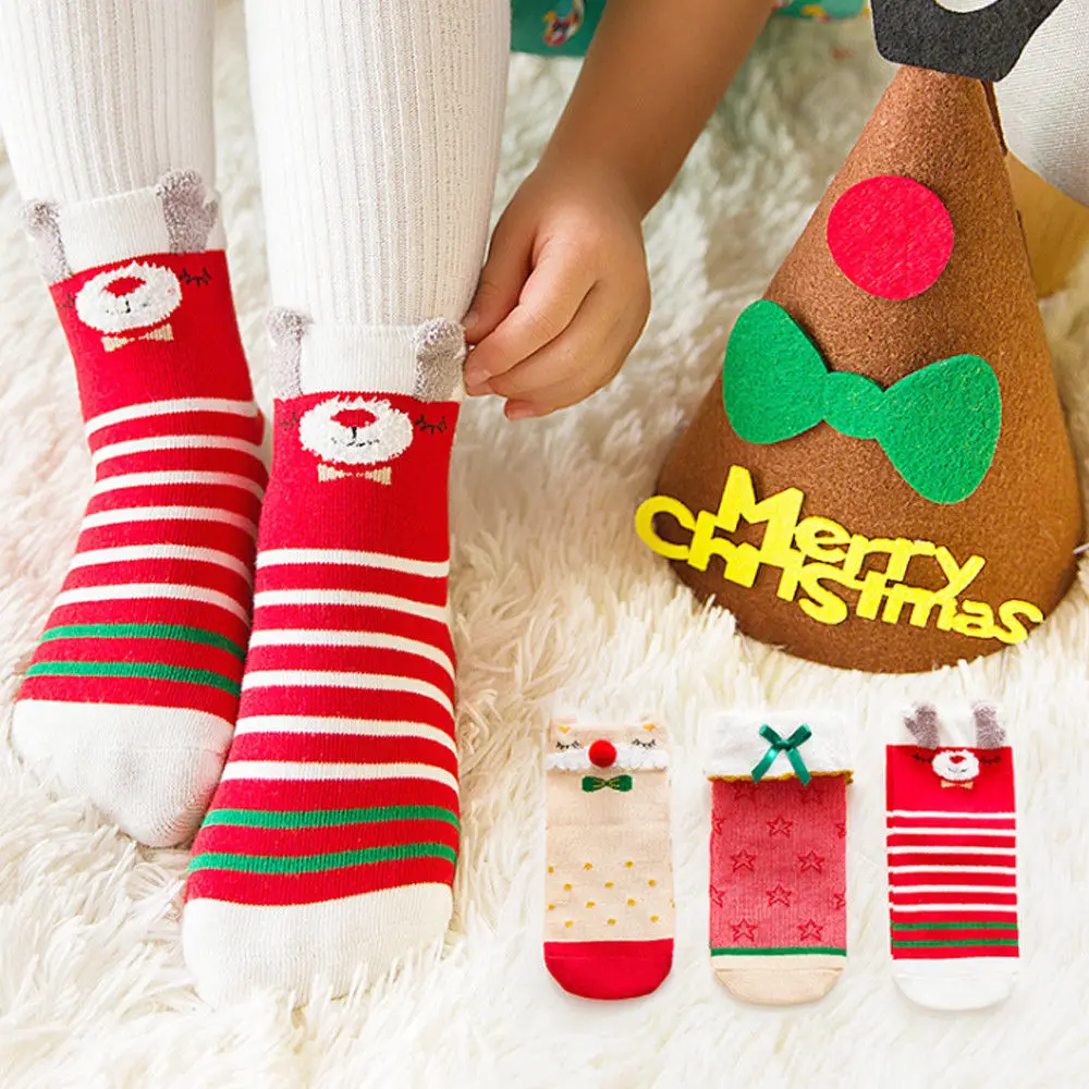 3 пары женские хлопковые носки с мультяшным оленем | Детская одежда и обувь