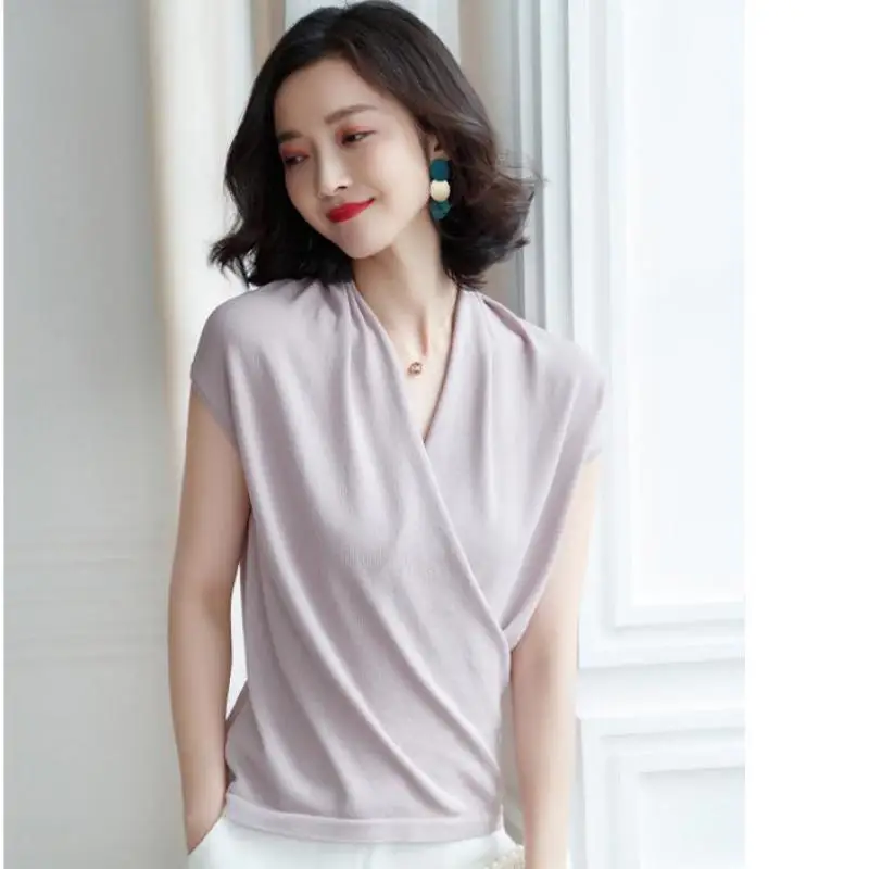 2019 летний офисный Женский вязаный свитер с v-образным вырезом 4 однотонных цвета