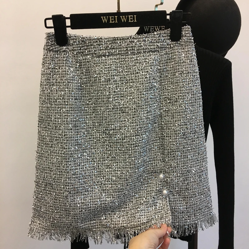 2019 Direct Selling Sale Maxi Skirt Lolita Women Solid A-line Tassel Bling Above Knee Mini Length Empire Waist Autumn | Женская одежда