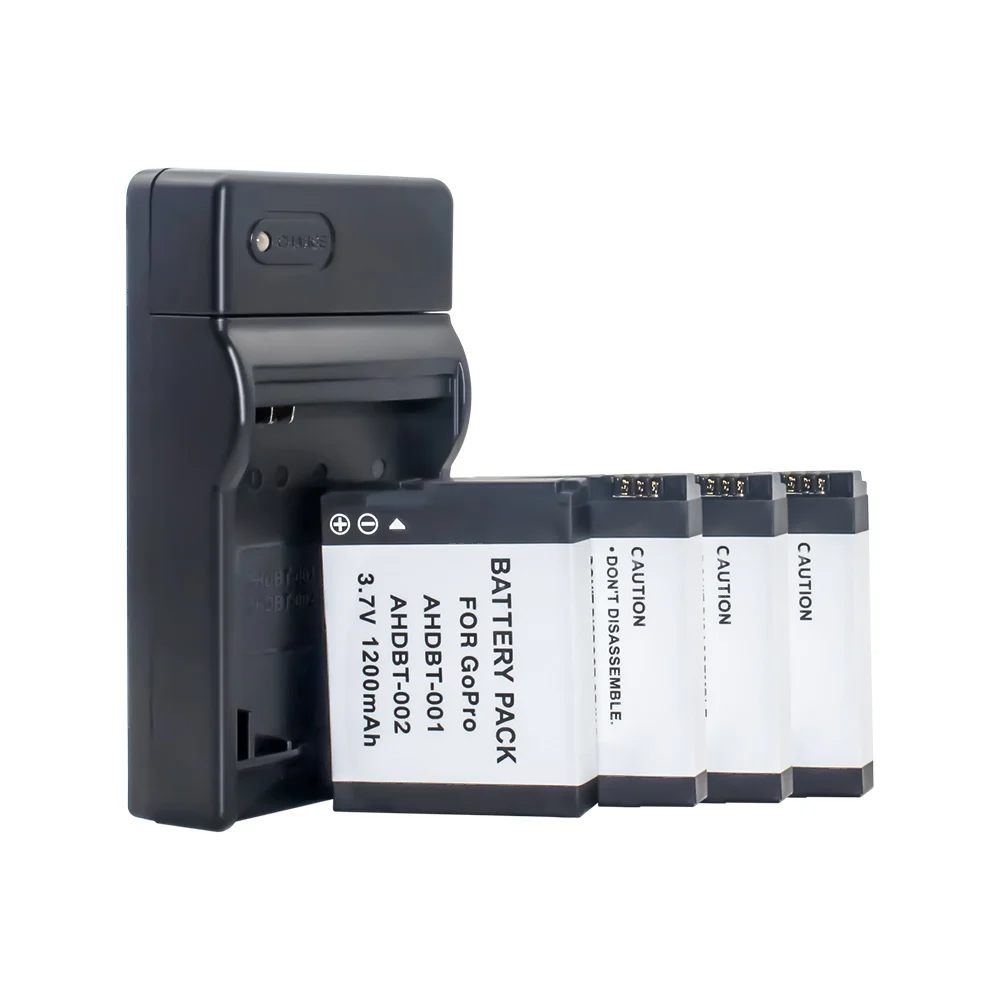 4 шт. AHDBT-001 AHDBT-002 Спортивная батарея + USB зарядное устройство для Go Pro HD HERO1 HERO2