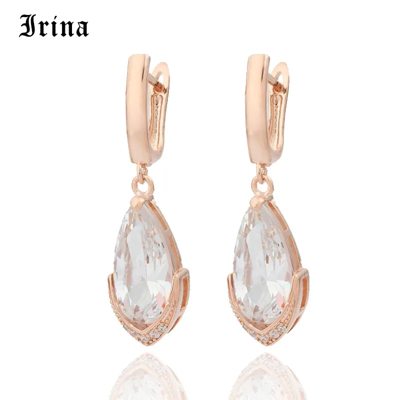 Серьги с каплями воды Irina розовое золото 585 пробы женские Украшения в подарок на