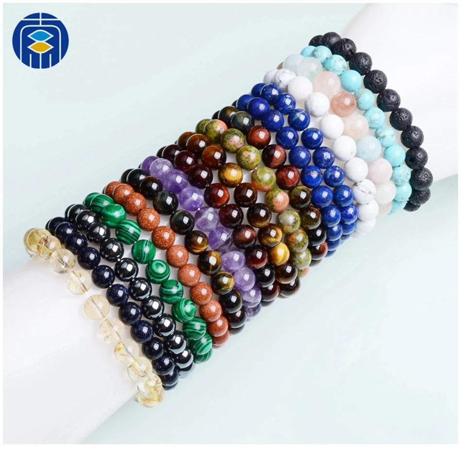 Браслет из бусин натурального камня 8 мм браслет бирюзы и бисера для мужчин