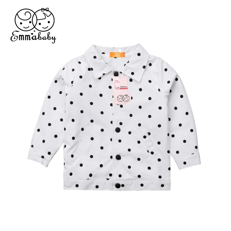 Женская стильная Осенняя однобортная длинная куртка в горошек | Детская одежда и