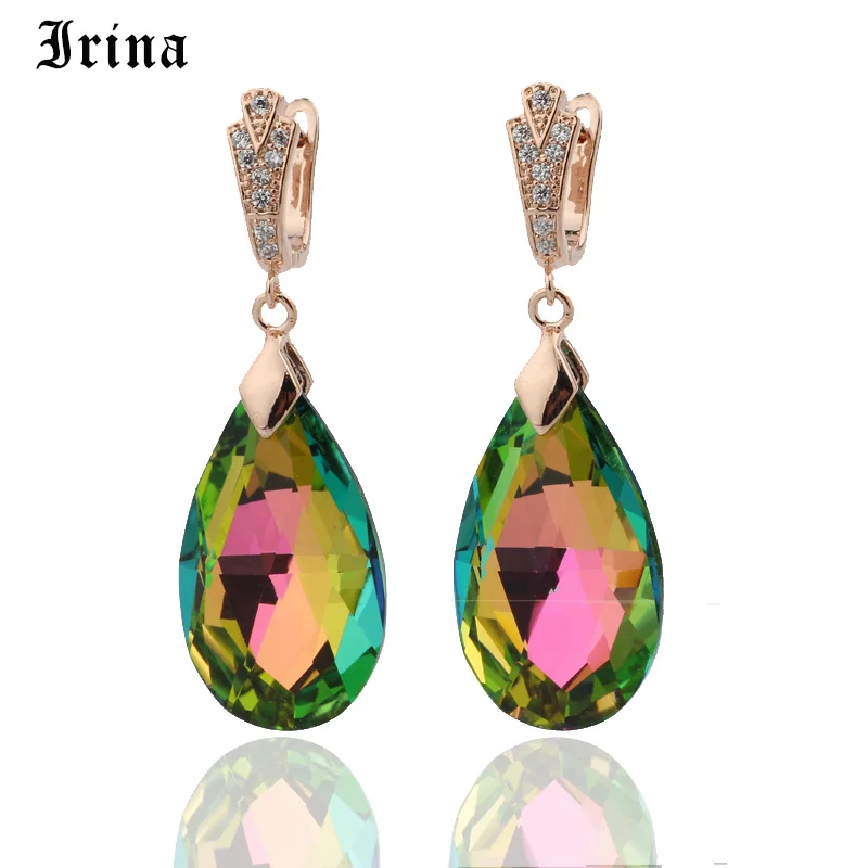 Irina New Long Earring For Women Fashion Party Jewelry 585 Rose Gold Color Water Drop Natural Zircon Earrings fashion jewelry | Украшения и