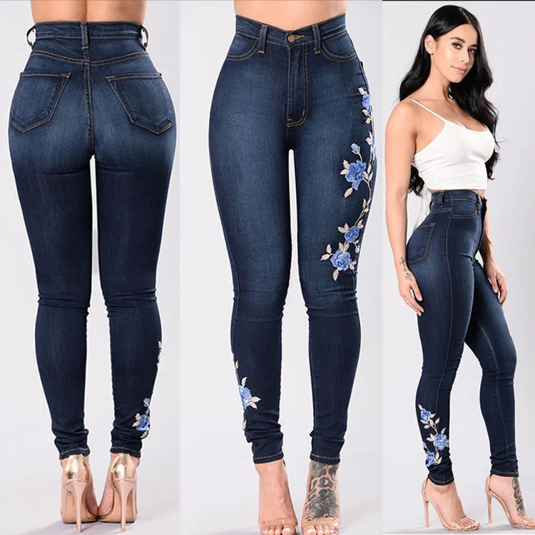 2019 Sale High Waisted Jeans Skinny Cotton Full Length Pencil Pants Zipper Fly Button Embroidery Pockets Bleached Coated Casual | Женская