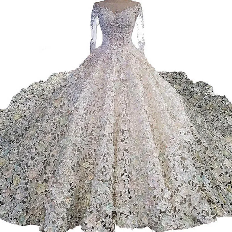 Роскошное Свадебное платье с кристаллами и шлейфом для собора дизайнерские