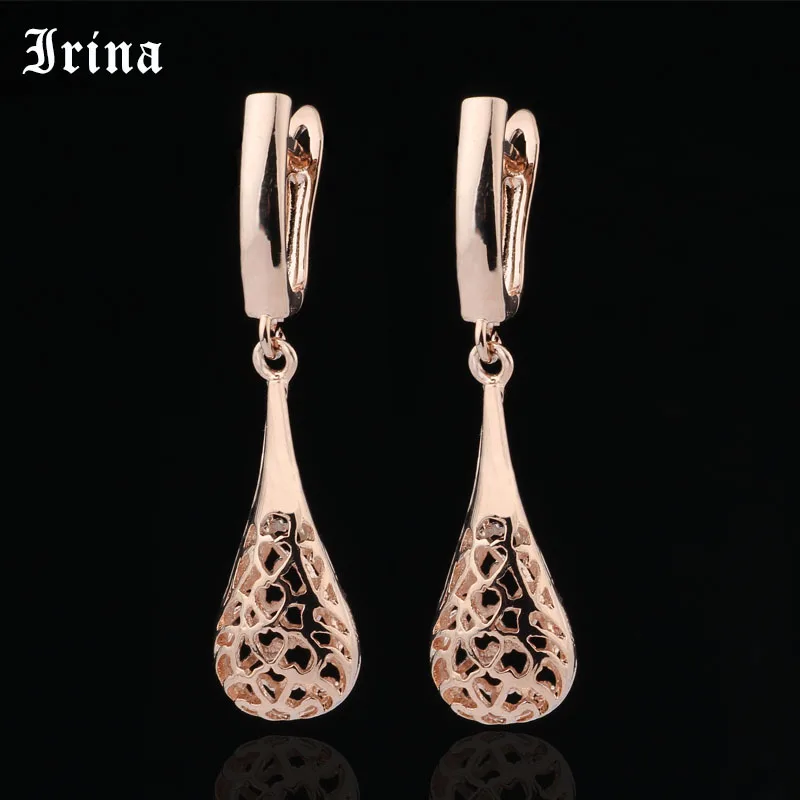 Irina новые милые серьги уникальные резные полые 585 розовое золото длинные висячие