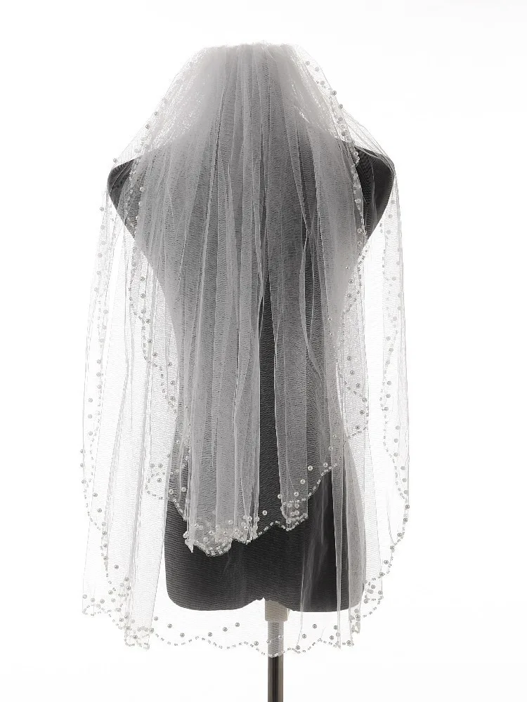 Новый стиль цвета слоновой кости белый бисер край Многослойные Свадебные