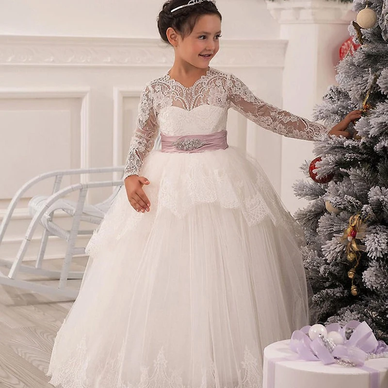 Дешевые кружевные платья для первого причастия бальное платье с длинными