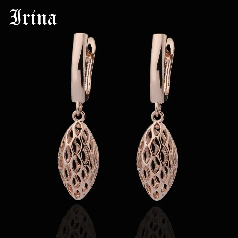 Irina 585 юбилейные полые ретро серьги розовое золото оливковые Висячие для женщин