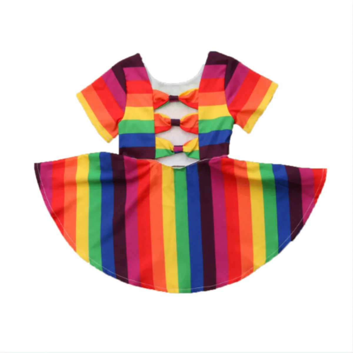 Нарядное платье принцессы с короткими рукавами и радугой для маленьких девочек