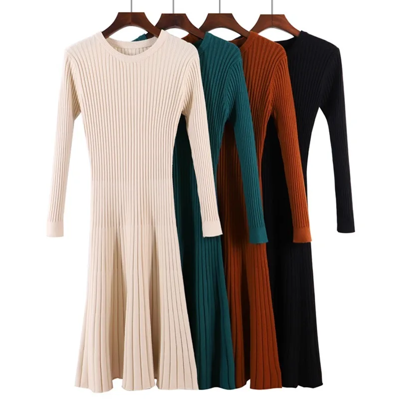 Ребристые вязаный свитер Для женщин пуловер осень-зима с длинными рукавами