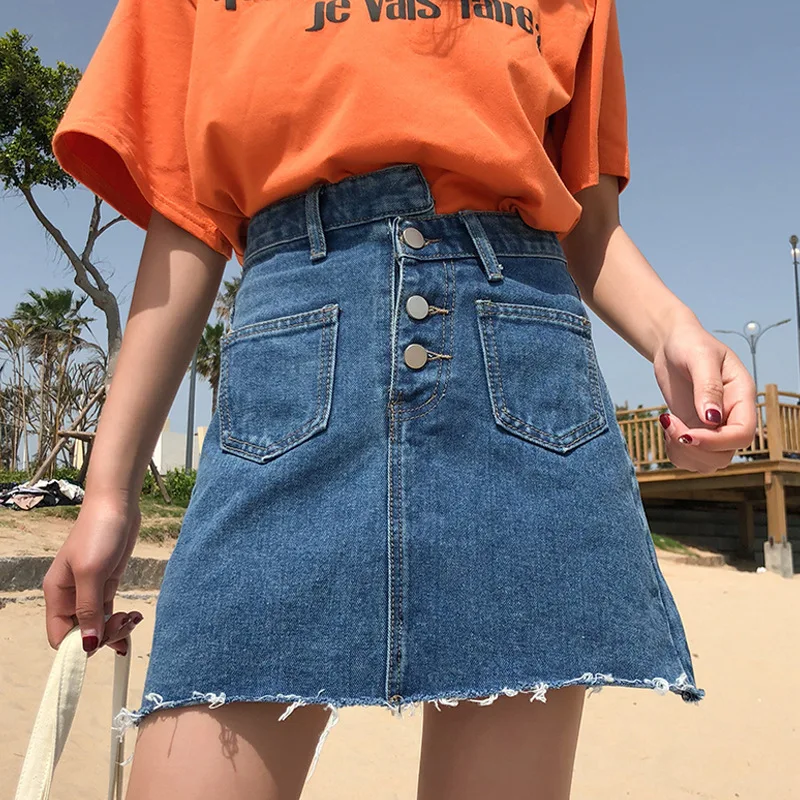 Новая летняя Корейская повседневная короткая юбка в ковбойском стиле | Женская