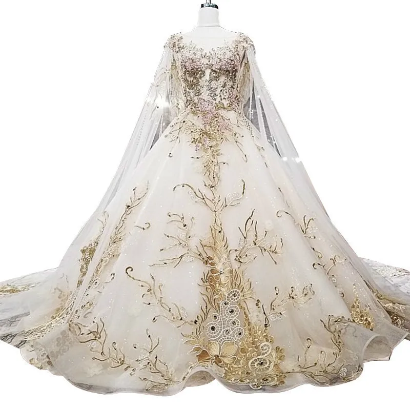 Свадебное платье с длинным рукавом шлейфом цвет шампанского es 2018 | Свадьбы и