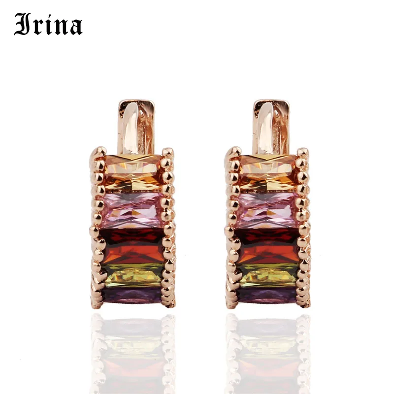 Женские серьги Irina разноцветные обруч с цветным циркониевым кристаллом |