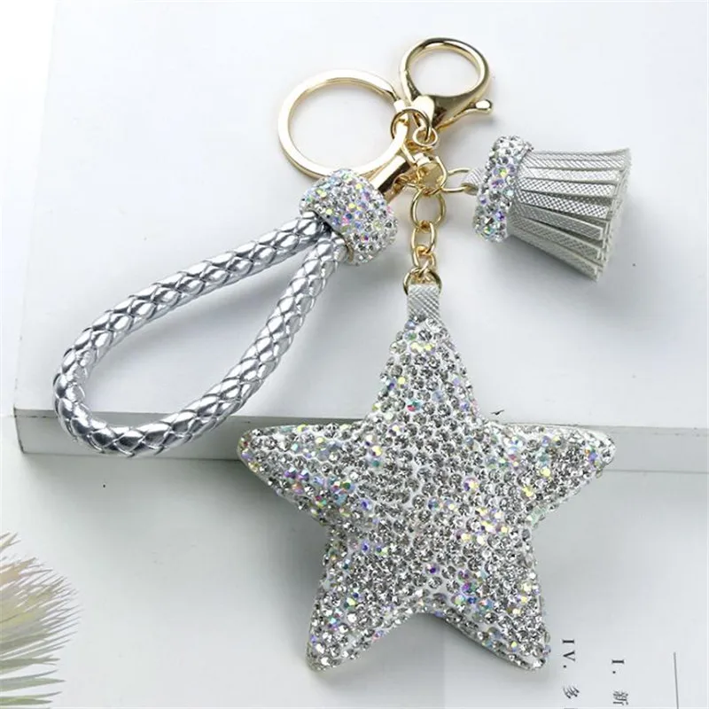 Diamond-studded five-pointed star tassel keychain pendant plush toys ladies car bag Christmas birthday gift | Игрушки и хобби