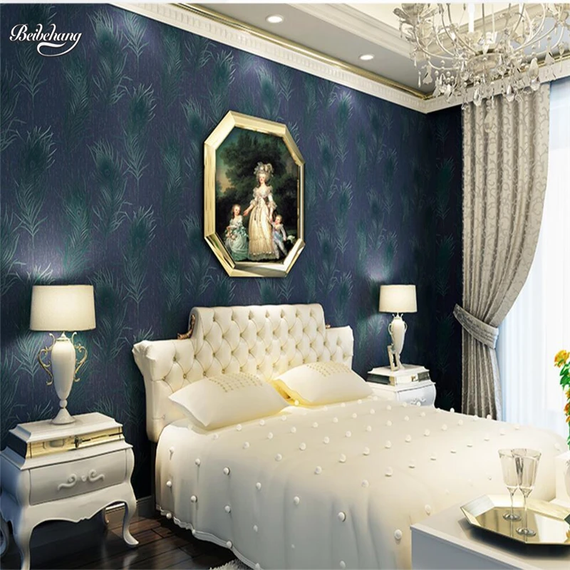 Фотообои beibehang с изображением павлина и перьев темно-синего цвета для спальни