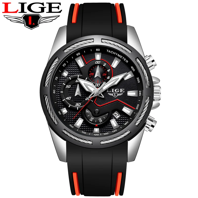 Relogio Masculino LIGE New Sport Watch Men Fashion Brand Luxury Waterproof Military Mens Wristwatch Silicone Silver Quartz Clock | Наручные