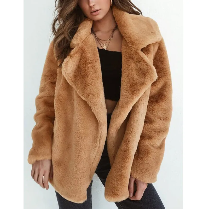 Autumn Winter Warm Fleece Fur Coats Hot Sale Women Clothes Loose Soft And Comfortable Cardigan Outerwear Tops Long Sleeve | Женская