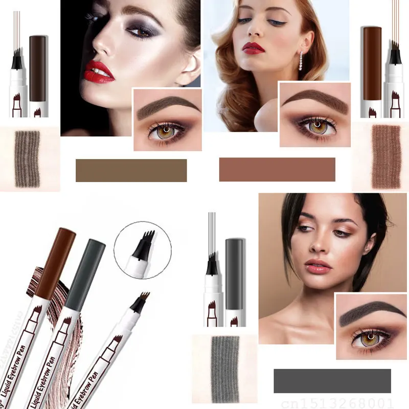 Microblading Tattoo Liquid Eyebrow Pencil Waterproof Long lasting 4 Fork Tip Fine Sketch Dye ink Pen Makeup Tools | Красота и
