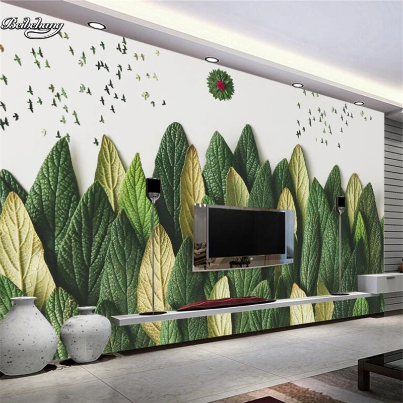 3d зеленые листья beibehang креативные новые китайские фоновые обои для дивана
