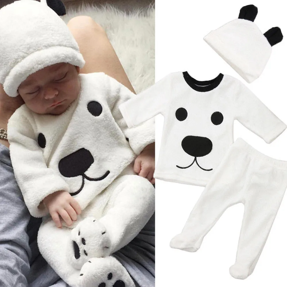 3Pcs Winter Newborn Baby Girl Boy Cartoon Tops Pants Outfits Fluffy Warm Clothes Boys |