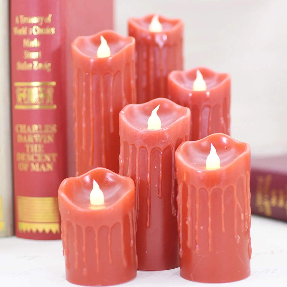 Красная восковая Светодиодная свеча со слезами беспламенные электронные