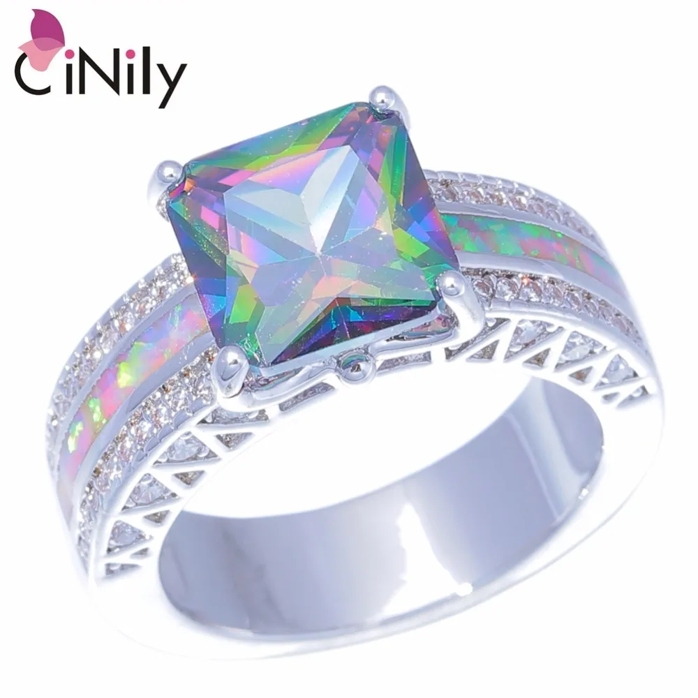 Кольцо помолвочное для женщин с серебрением, украшенное розовым огненным опалом и кубическим цирконием, оптовая продажа, размер 6-8, CiNily Created, артикул OJ9333.